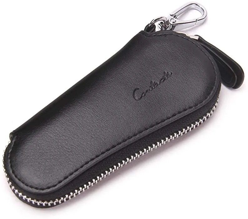 Contact's Genuine Leather Car Key Holder Zipper Case Wallet Keychain Bag-1004E