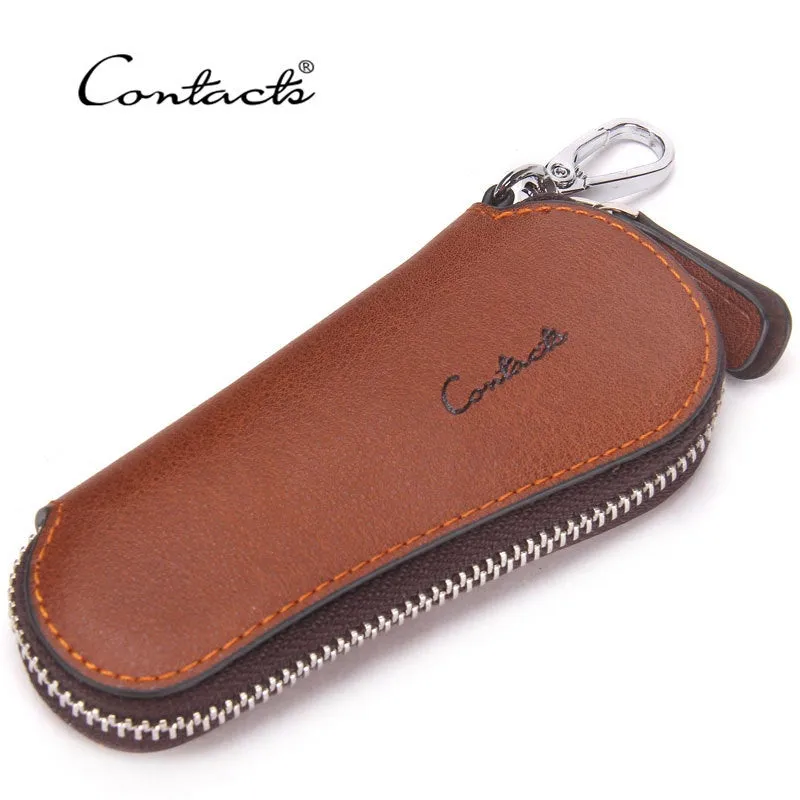 Contact's Genuine Leather Car Key Holder Zipper Case Wallet Keychain Bag-1004E