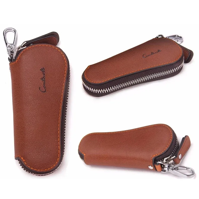 Contact's Genuine Leather Car Key Holder Zipper Case Wallet Keychain Bag-1004E