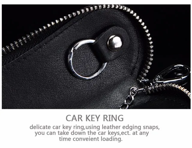 Contact's Genuine Leather Car Key Holder Zipper Case Wallet Keychain Bag-1004E