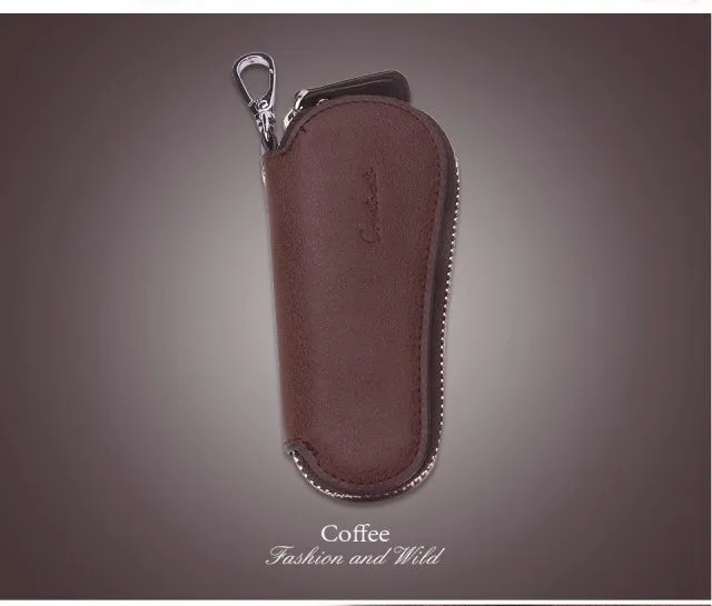 Contact's Genuine Leather Car Key Holder Zipper Case Wallet Keychain Bag-1004E