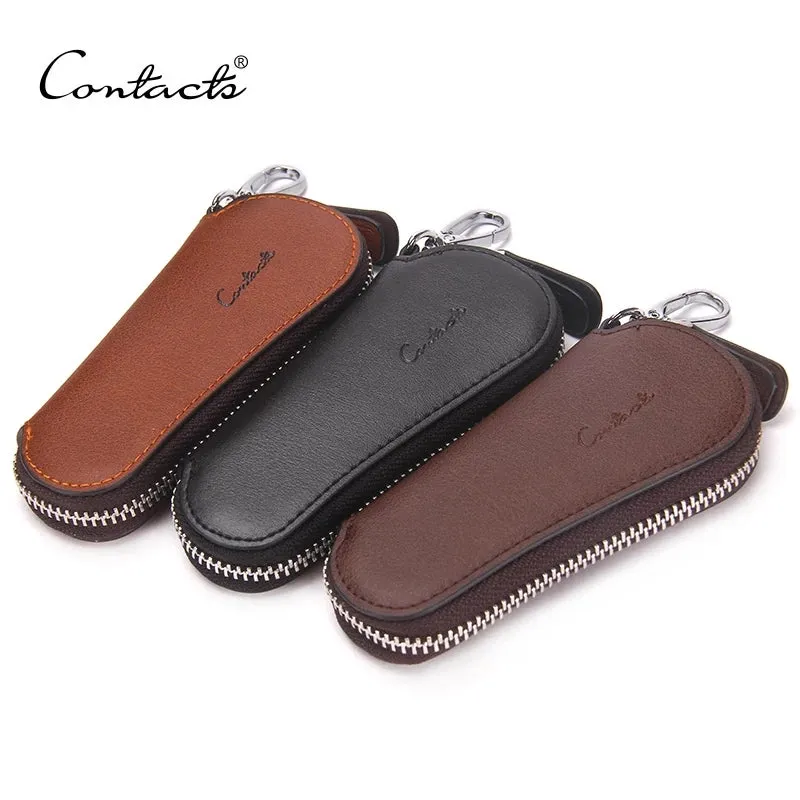 Contact's Genuine Leather Car Key Holder Zipper Case Wallet Keychain Bag-1004E