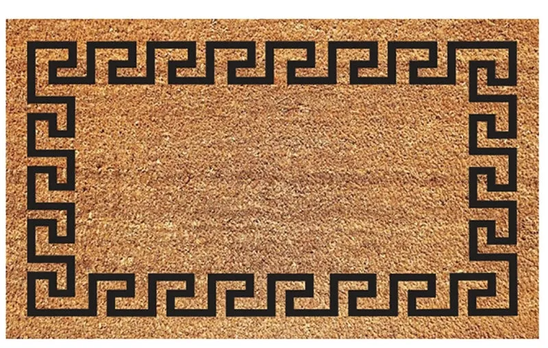 DeCoir 77FLGKY830 Non-Slip Door Mat, 18 in L, 30 in W, Rectangular, Greek Key Pattern, Black/Tan :EA: QUANTITY: 1