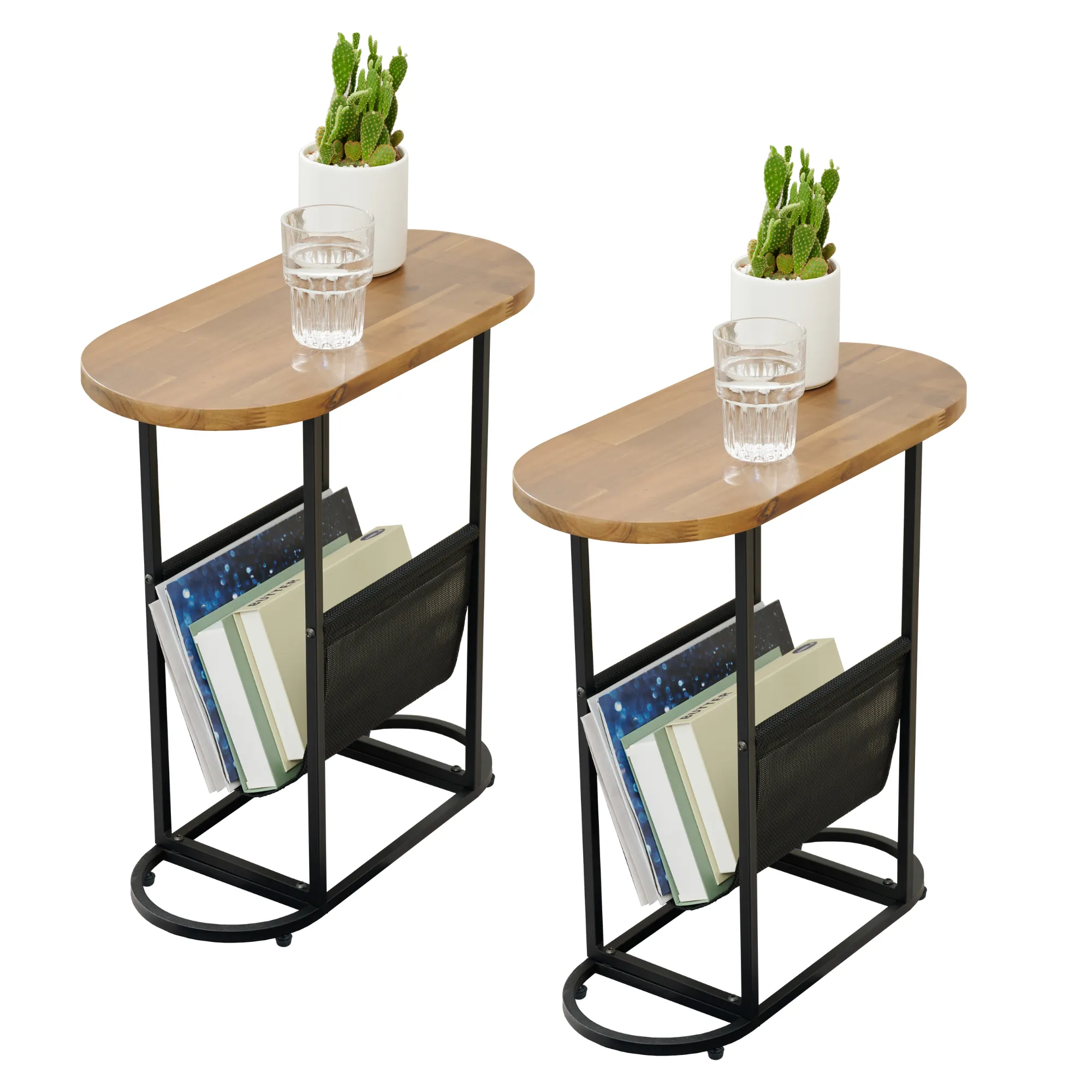 Duet Glass Oval Small Side Tables  (Set of 2) - Brown