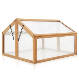 EAGLE PEAK Garden Cold Frame Greenhouse, Use on The Ground or on Raised Garden Beds, 35.4x31.5x23.2in, Wood Frame with PC Windows, Dual Vented Panel, Natural