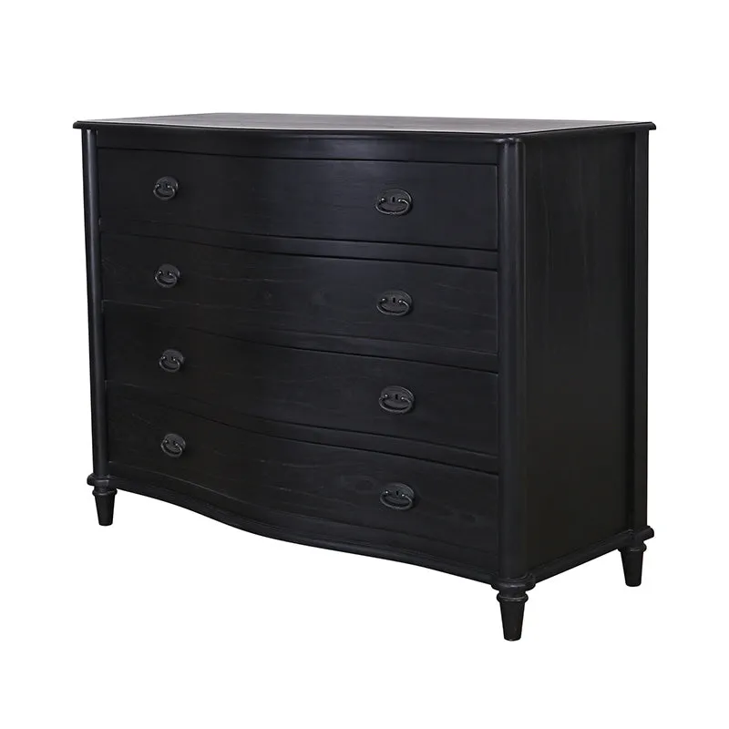 French Commode / Bedside Table Four Drawer Shabby Chic Rustic Black Wood