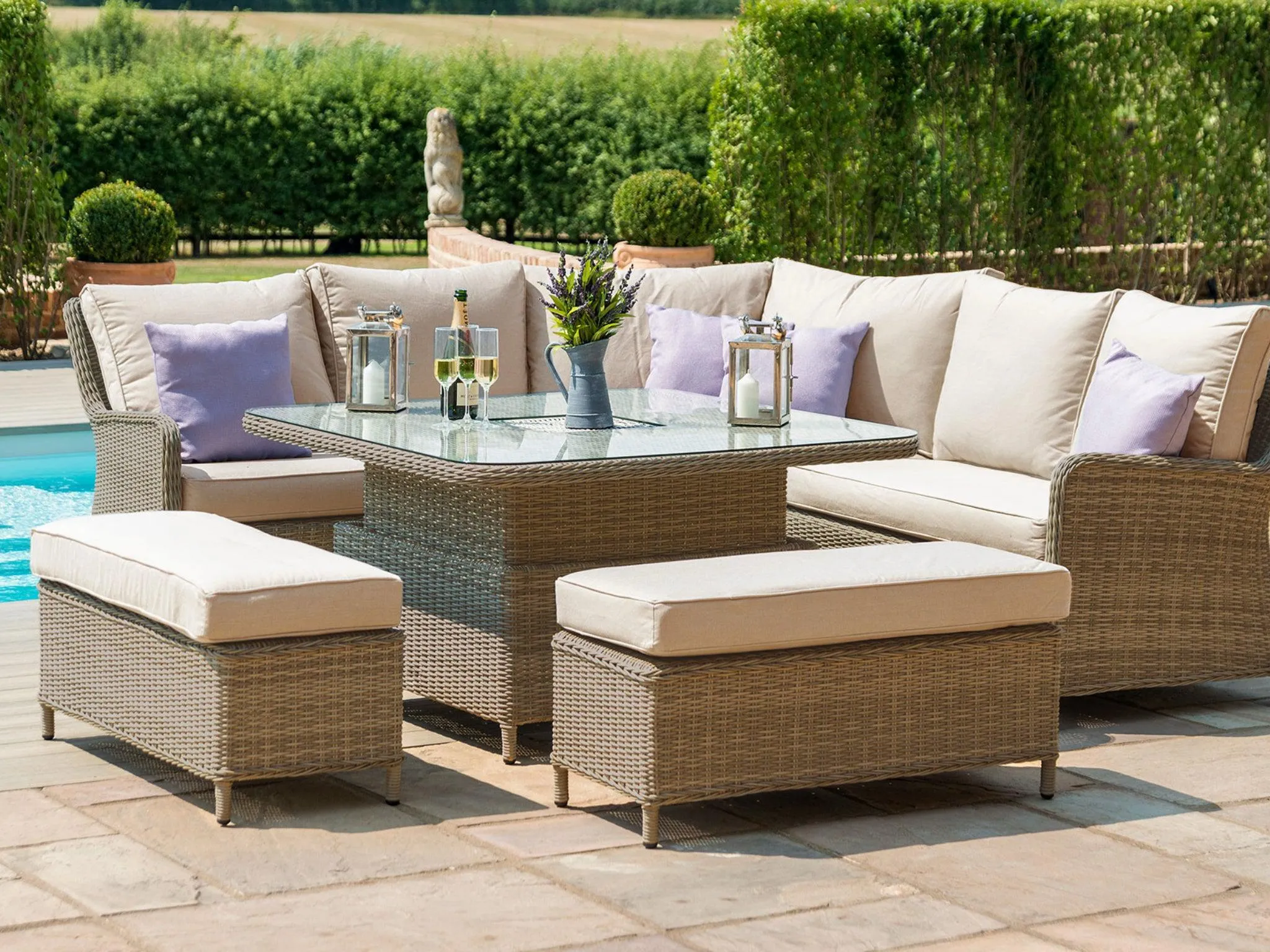 FurnitureOkay Winchester 6-Piece Wicker Outdoor Modular Lounge Setting (Square)