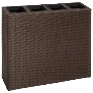 Garden Raised Bed with 4 Pots Poly Rattan Brown