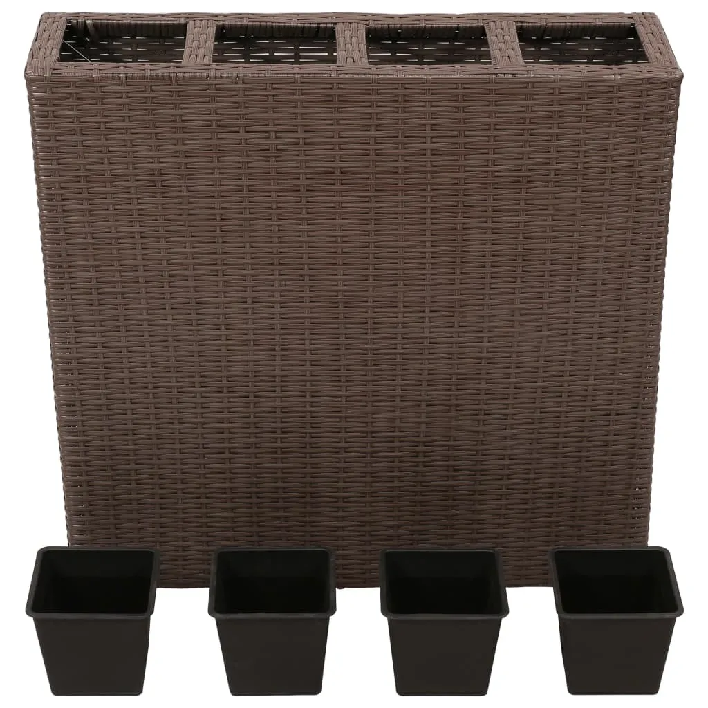 Garden Raised Bed with 4 Pots Poly Rattan Brown