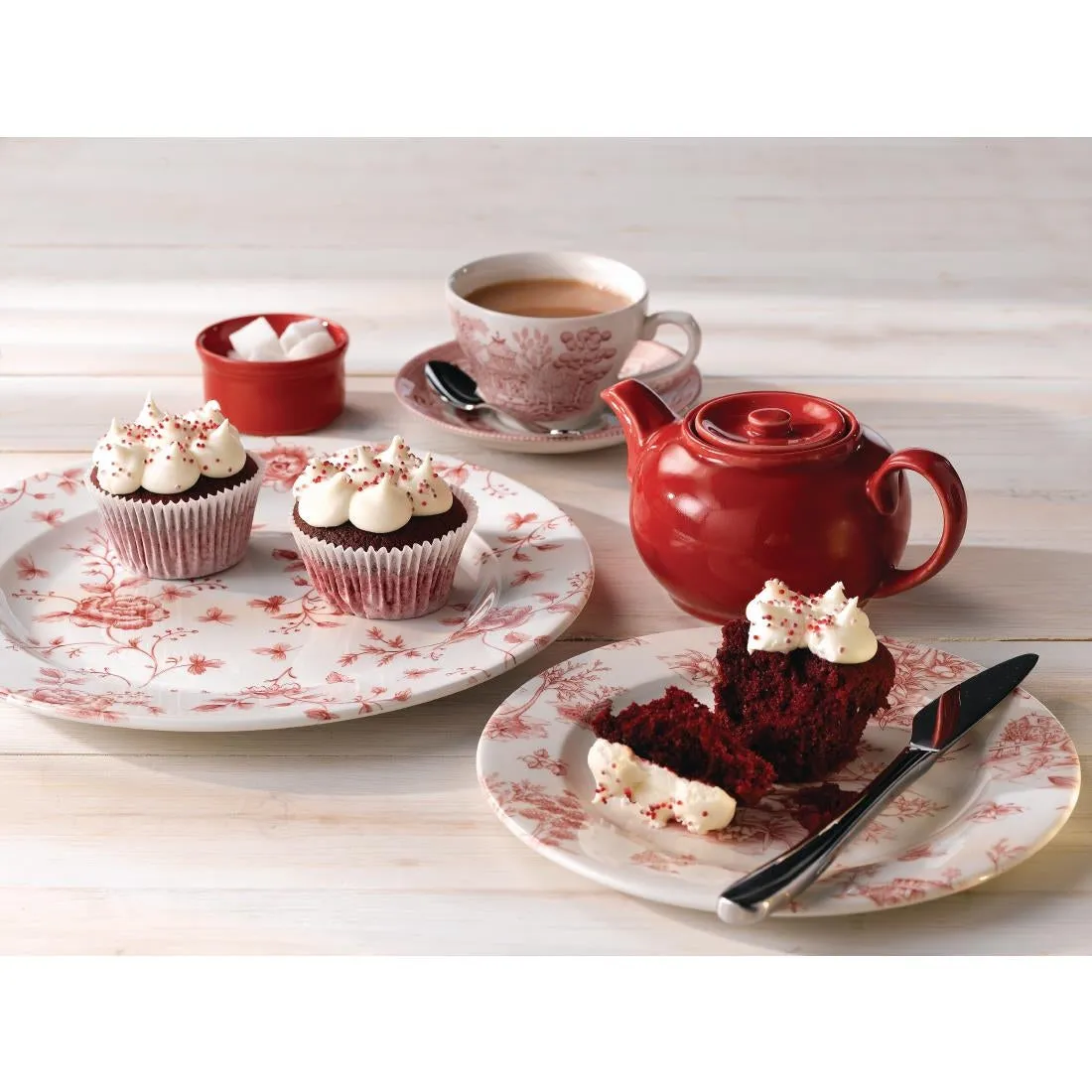 GF612 Churchill Vintage Prints Tea Plates Cranberry Toile Print 210mm (Pack of 6)