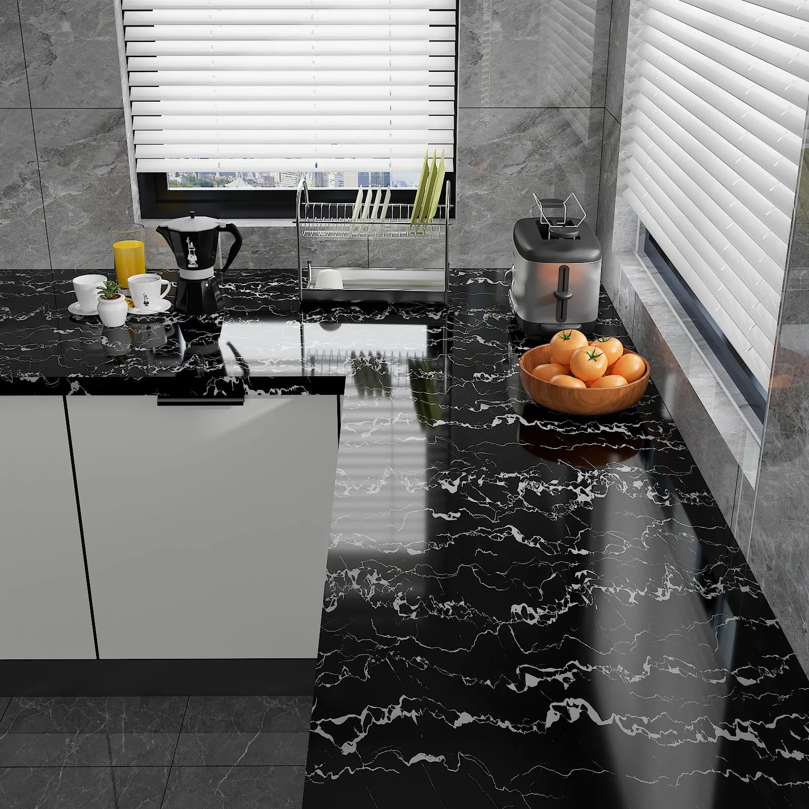 Glossy Black Marble Contact Paper