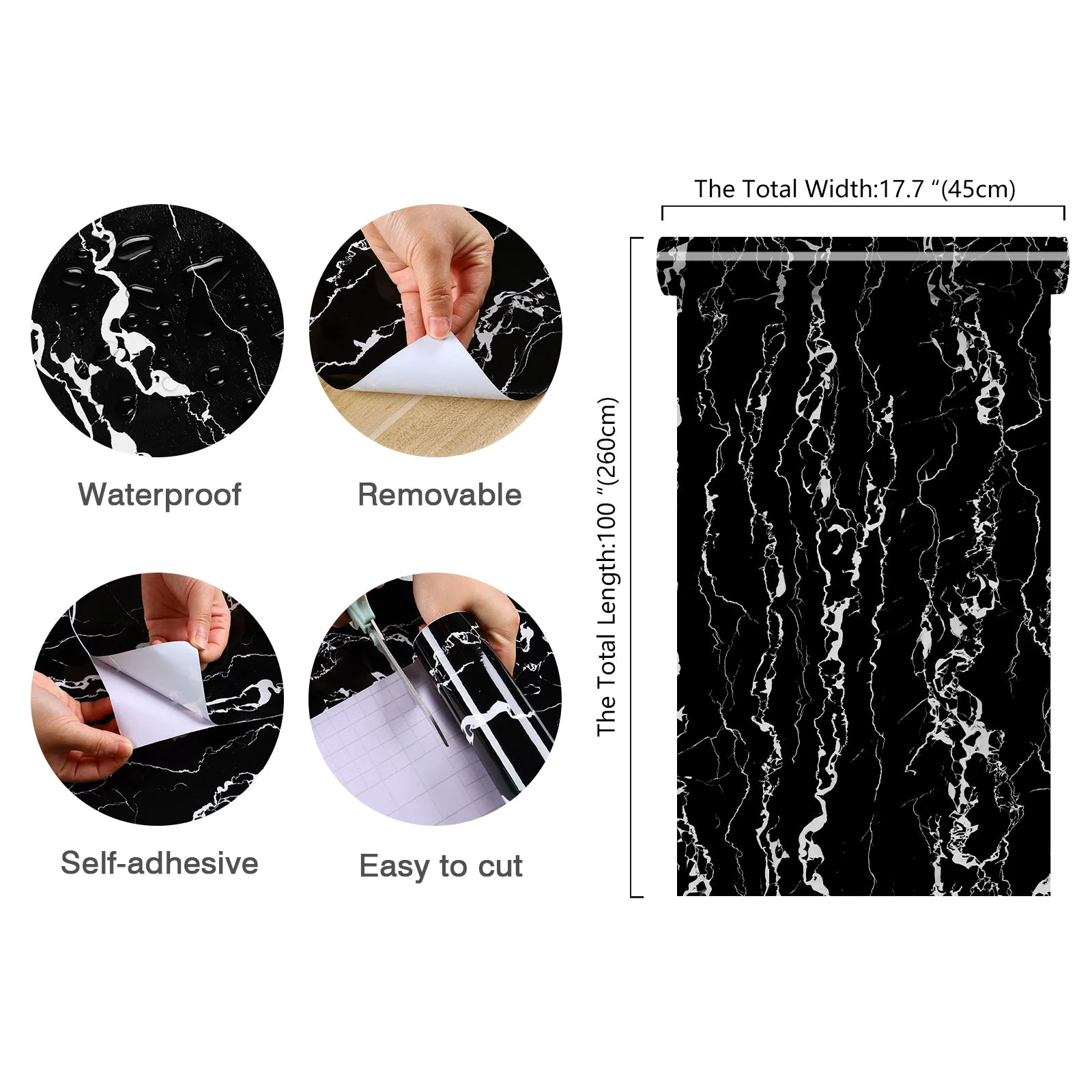 Glossy Black Marble Contact Paper