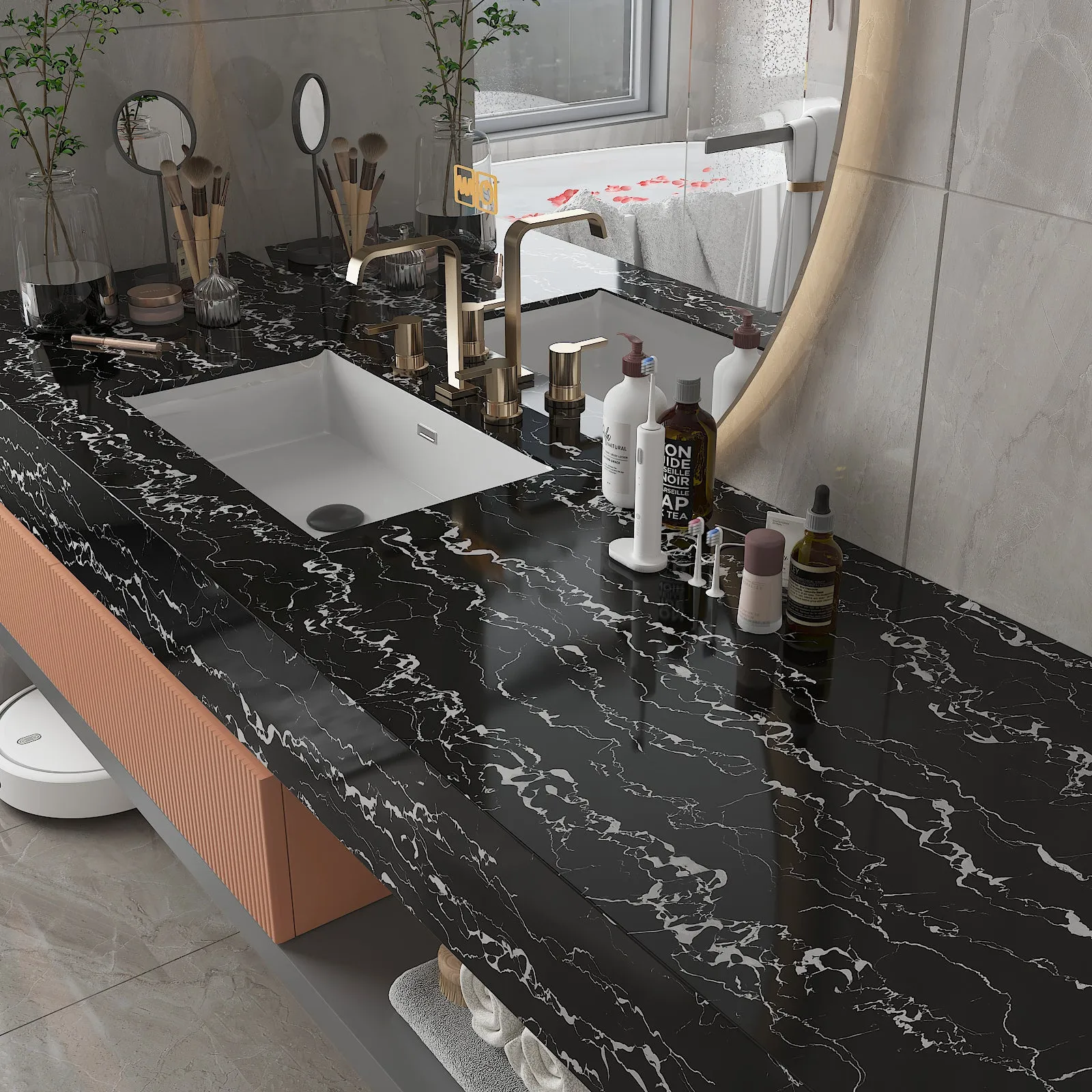 Glossy Black Marble Contact Paper