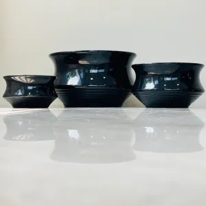 Glossy Flared Black Planter Set Of 3