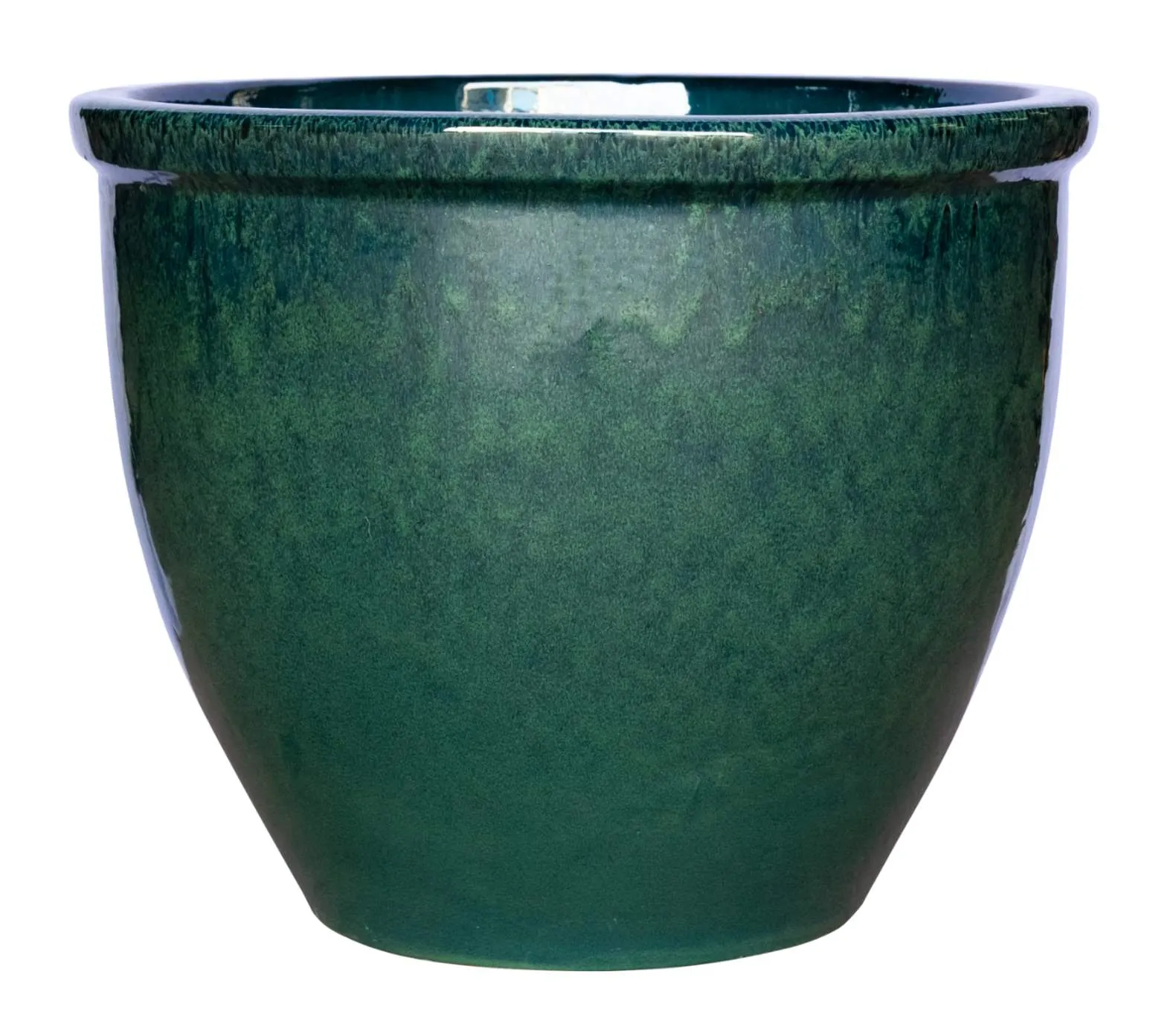 Glossy Green Round Rimmed Ceramic Planter (Set Of 3)