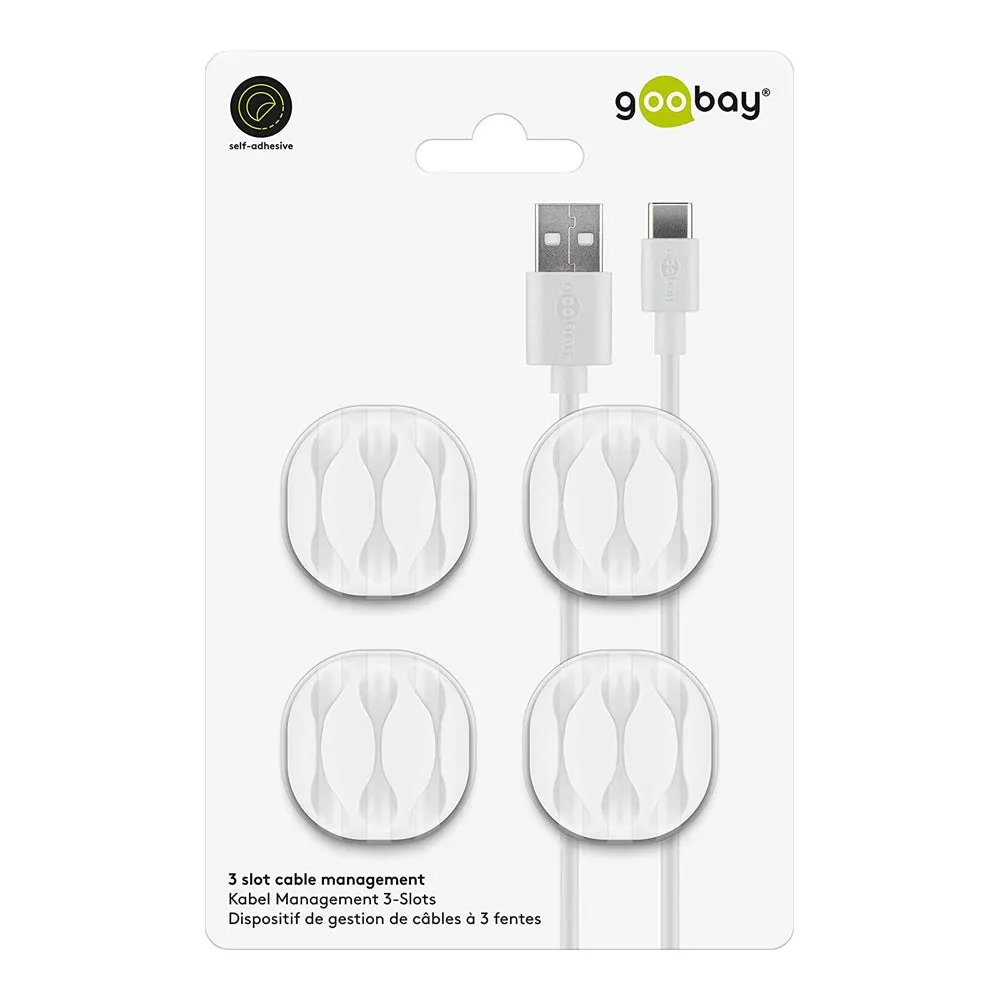 Goobay 3-Slot Adhesive Cable Organizer 3.43cm (White) 4-Pieces