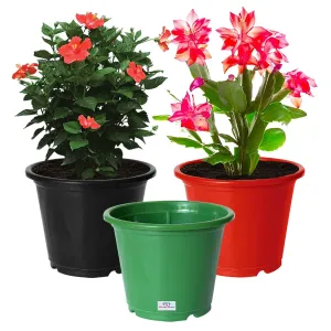 Heart Home Durable Plastic Flower Pot|Gamla for Indoor Home Decor & Outdoor Balcony,Garden,6"x5",Pack of 3 (Green,Red,Black)