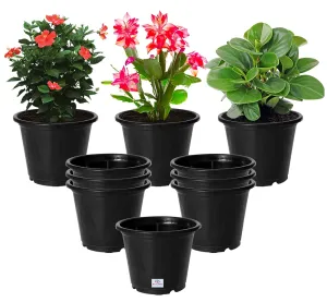 Heart Home Durable Plastic Flower Pot|Gamla with Drain Holes for Indoor Home Decor & Outdoor Balcony,Garden,6"x5",Pack of 10 (Black)