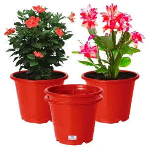 Heart Home Durable Plastic Flower Pot|Gamla with Drain Holes for Indoor Home Decor & Outdoor Balcony,Garden,6"x5",Pack of 4 (Red)