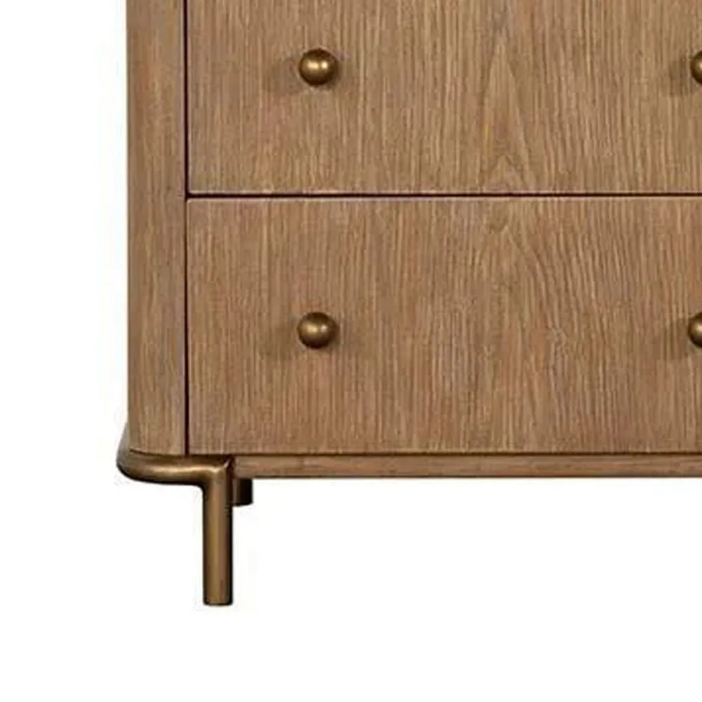 Hiz 29 Inch 3 Drawer Nightstand with Dual USB Ports, Brass Legs, Brown By Casagear Home