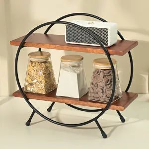 Home & Kitchen Organizer Rack | Smoky Circular | Wood & Metal | Grey