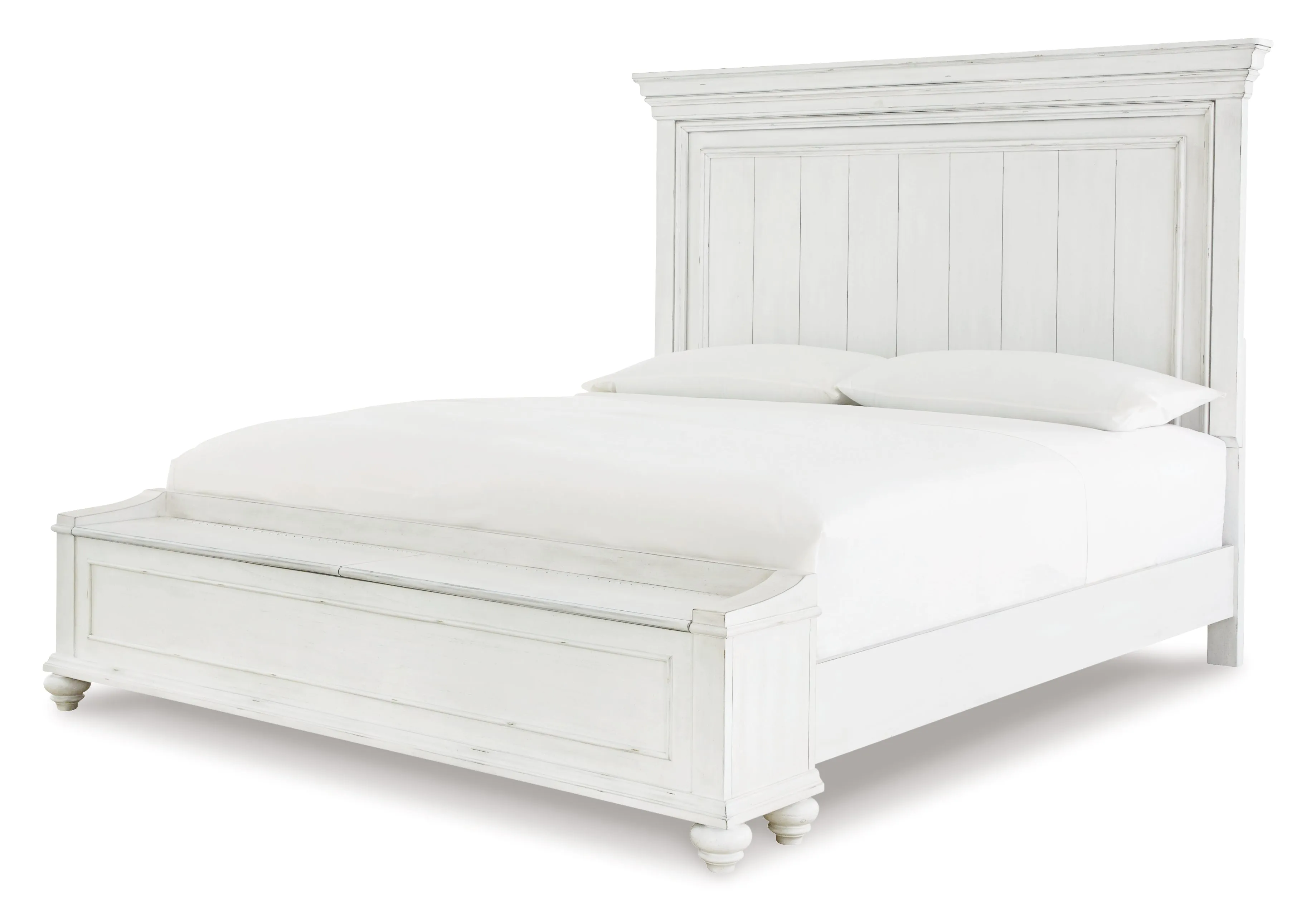 Kanwyn King Panel Bed with Storage with Mirrored Dresser and 2 Nightstands in Whitewash