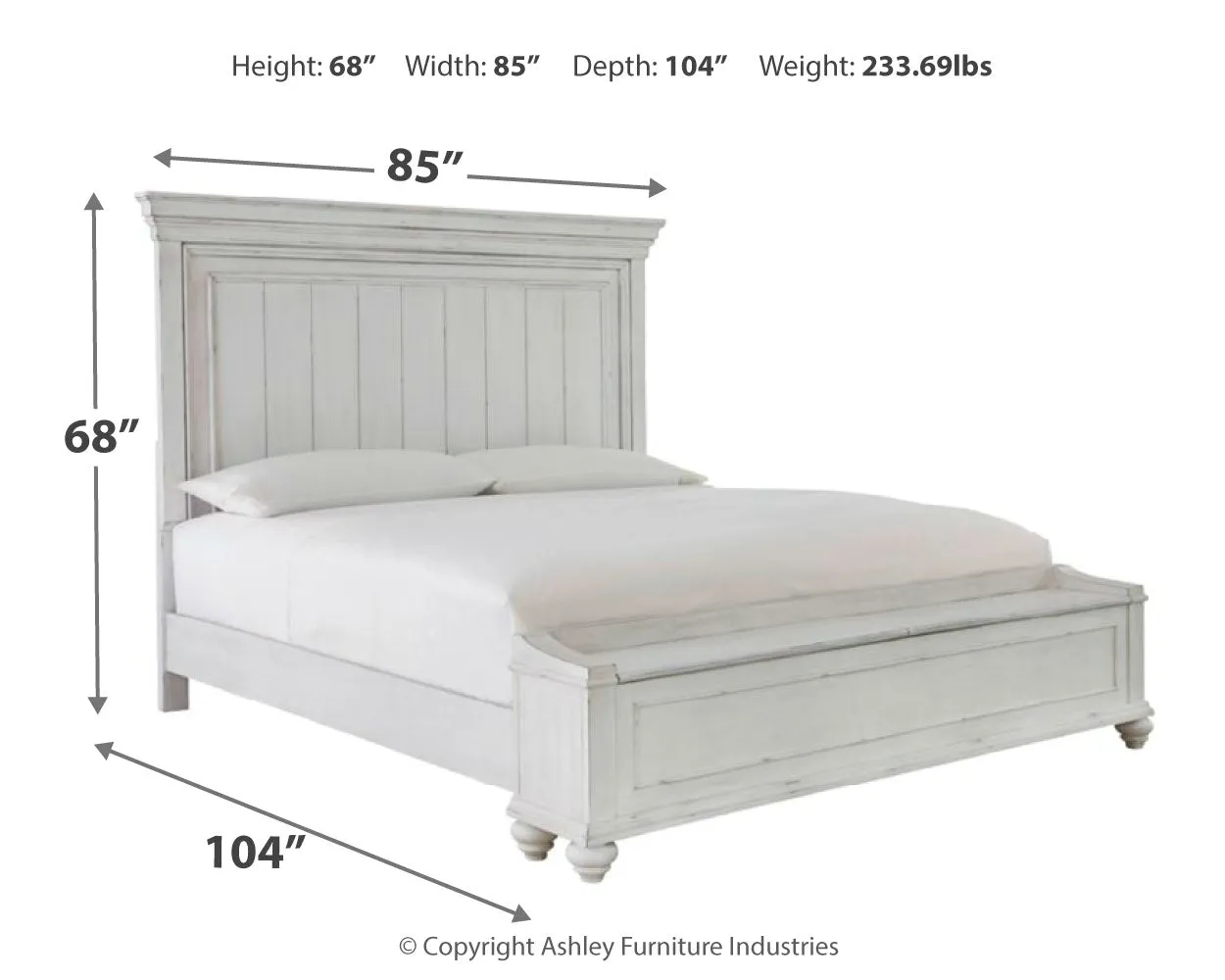 Kanwyn King Panel Bed with Storage with Mirrored Dresser and 2 Nightstands in Whitewash