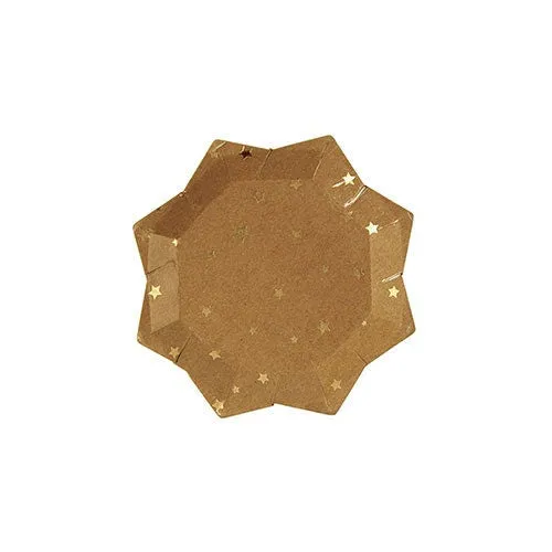 Kraft Gold Star Canape Paper Plates - Set of 8 Meri Meri Star-Shaped 4" x 4" Gold Star Natural Appetizer Plates- Great for Thanksgiving!