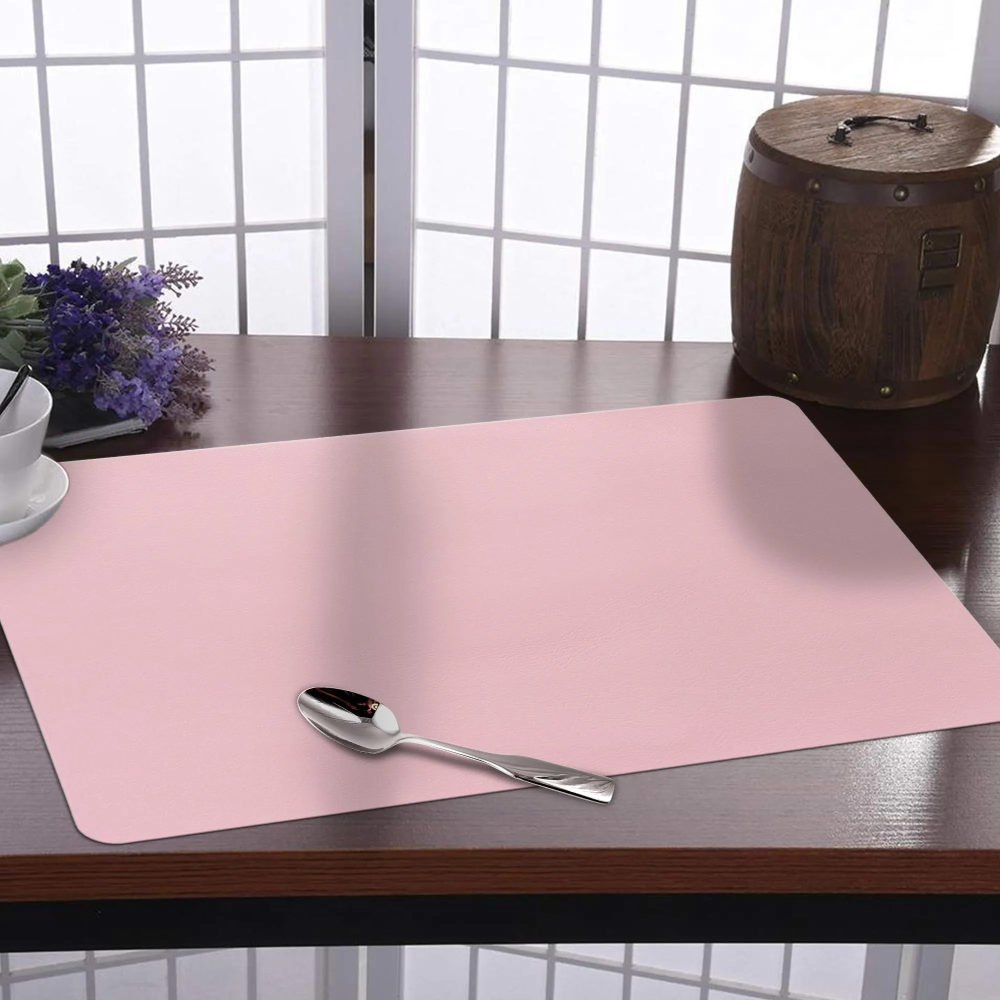 Kuber Industries 24 Pcs Waterproof Dining Table Mats | Anti-Skid Placemats for Food Plates & Hot Pots | for Home & Restaurants - Grey & Pink