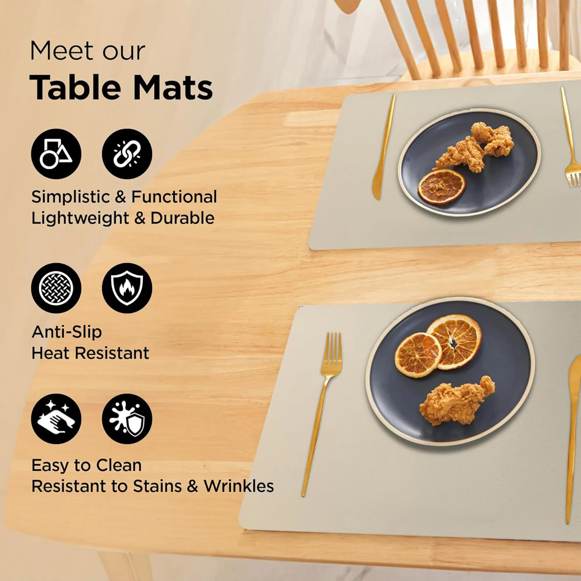 Kuber Industries 30 Pcs Waterproof Dining Table Mats | Anti-Skid Placemats for Food Plates & Hot Pots | for Home & Restaurants - Beige