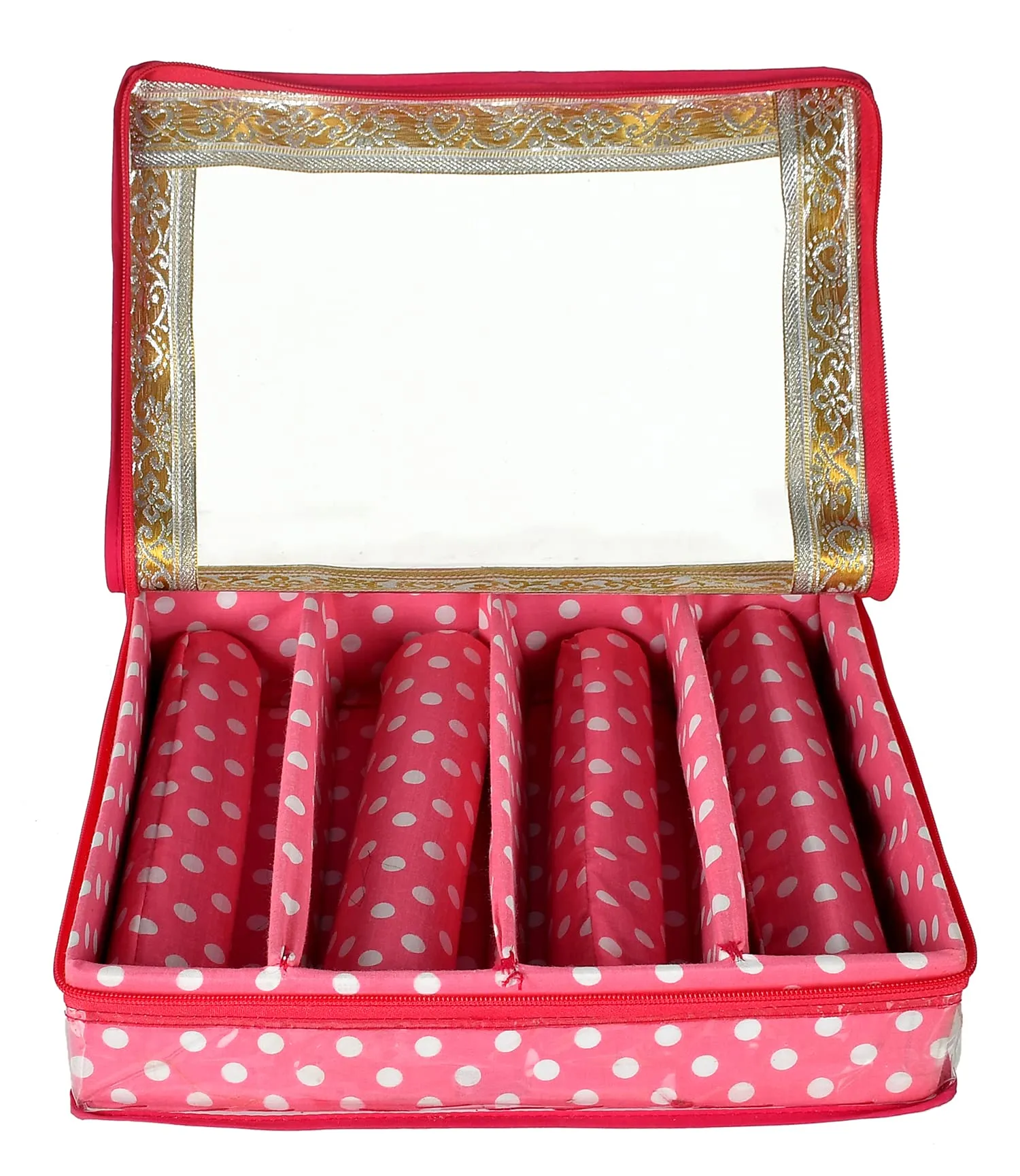 Kuber Industries Dot Printed Laminated 4 Rod Bangle Box/Organizer With Transparent Top (Pink)-HS43KUBMART25542