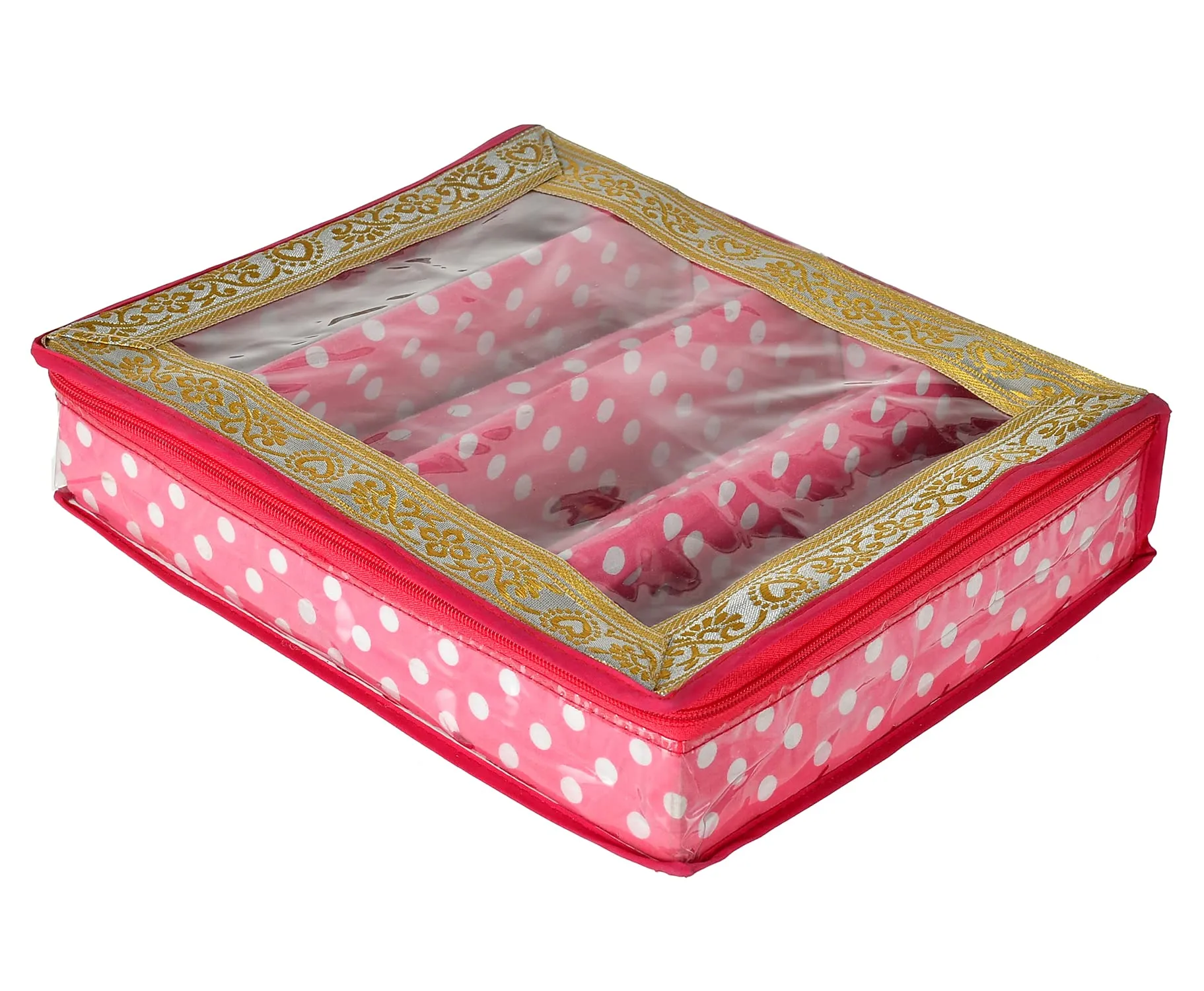 Kuber Industries Dot Printed Laminated 4 Rod Bangle Box/Organizer With Transparent Top (Pink)-HS43KUBMART25542