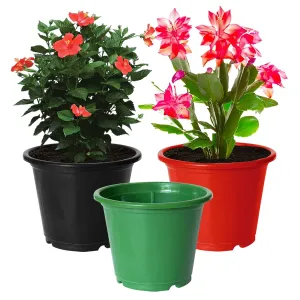 Kuber Industries Durable Plastic Flower Pot|Gamla for Indoor Home Decor & Outdoor Balcony,Garden,6"x5",Pack of 3 (Green,Red,Black)