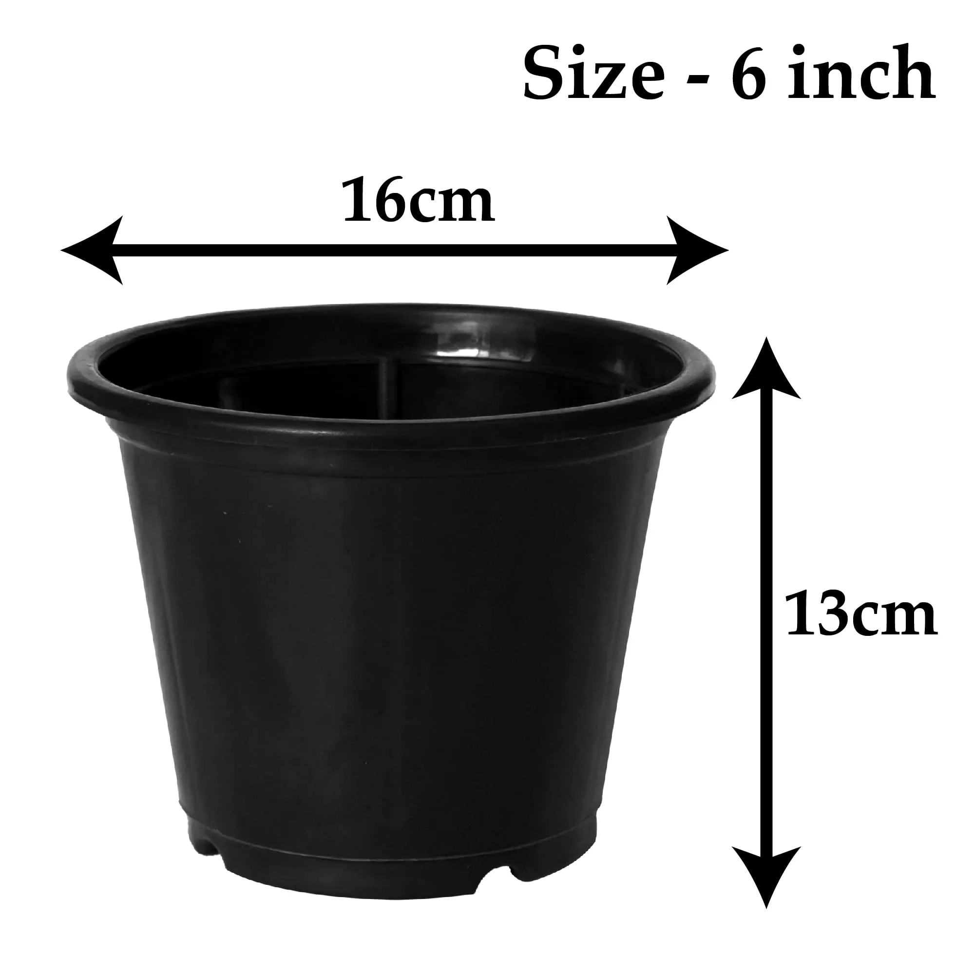 Kuber Industries Durable Plastic Flower Pot|Gamla with Drain Holes for Indoor Home Decor & Outdoor Balcony,Garden,6"x5",Pack of 5 (Black)