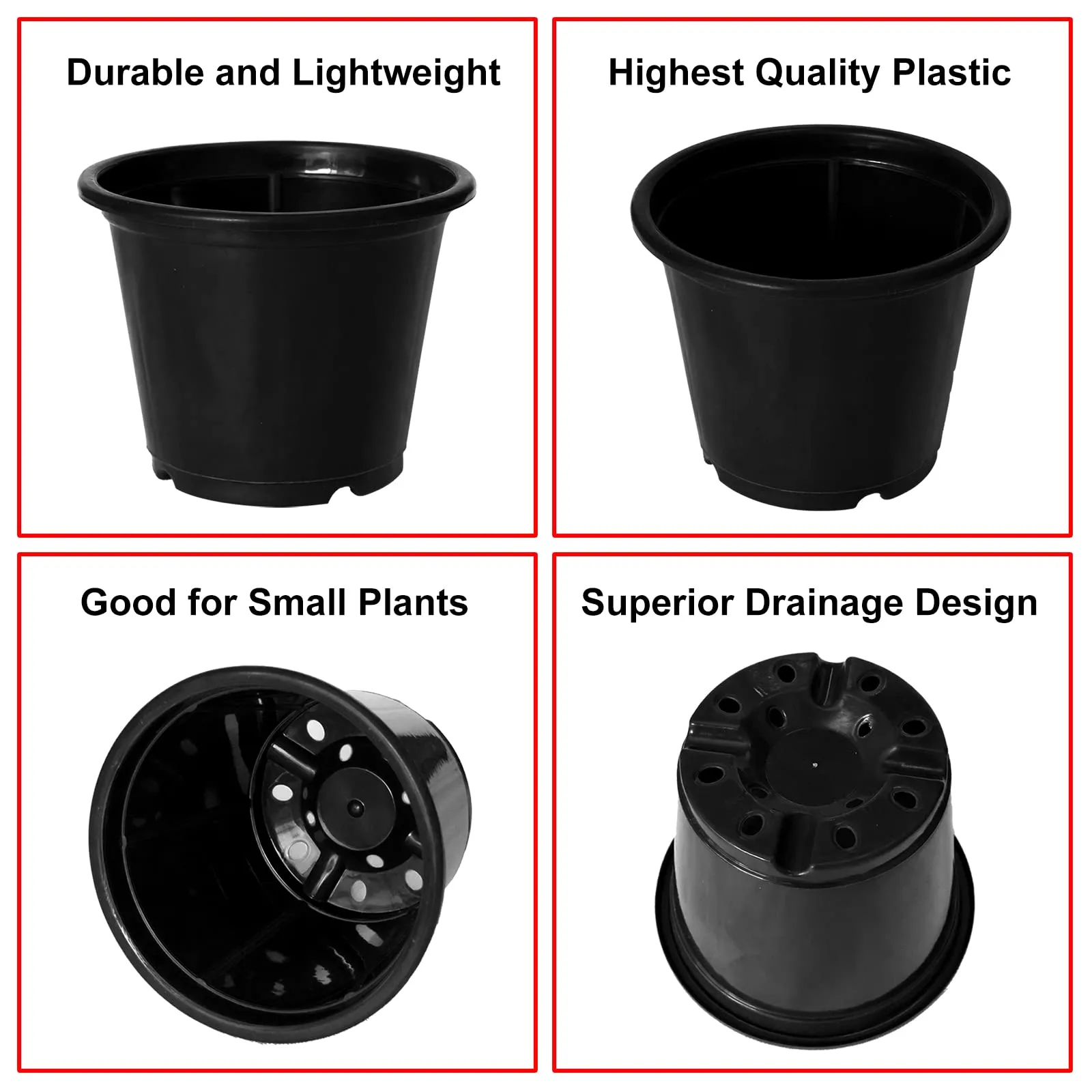 Kuber Industries Durable Plastic Flower Pot|Gamla with Drain Holes for Indoor Home Decor & Outdoor Balcony,Garden,6"x5",Pack of 5 (Black)