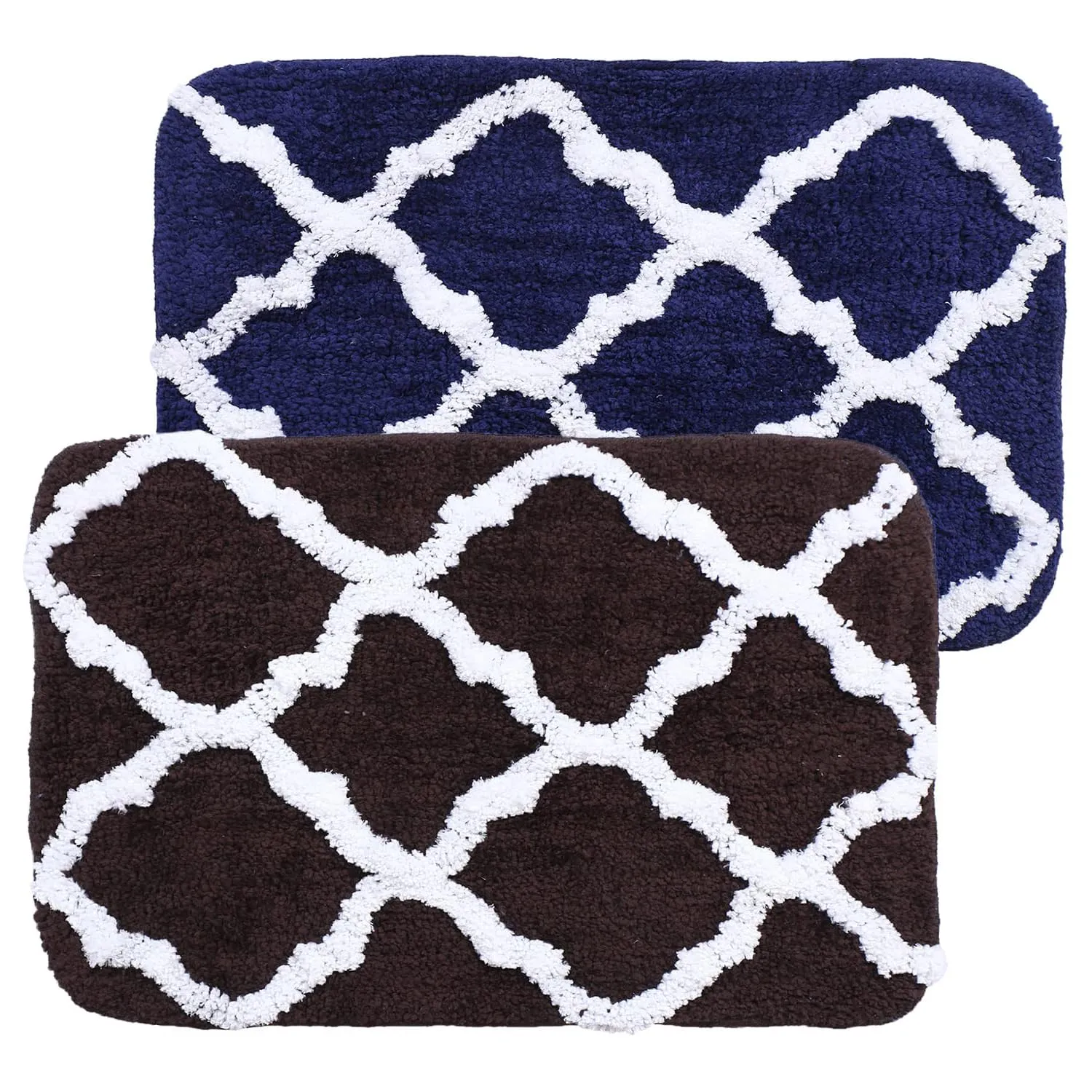 Kuber Industries Microfiber Doormats|Anti-Skid Water Absorbant Fluffy Floor mat|Geometric Pattern Entrance Mat for Kitchen,Bedside,Door,Living,Prayer Room,60x40 cm,Pack of 2 (Brown & Blue)