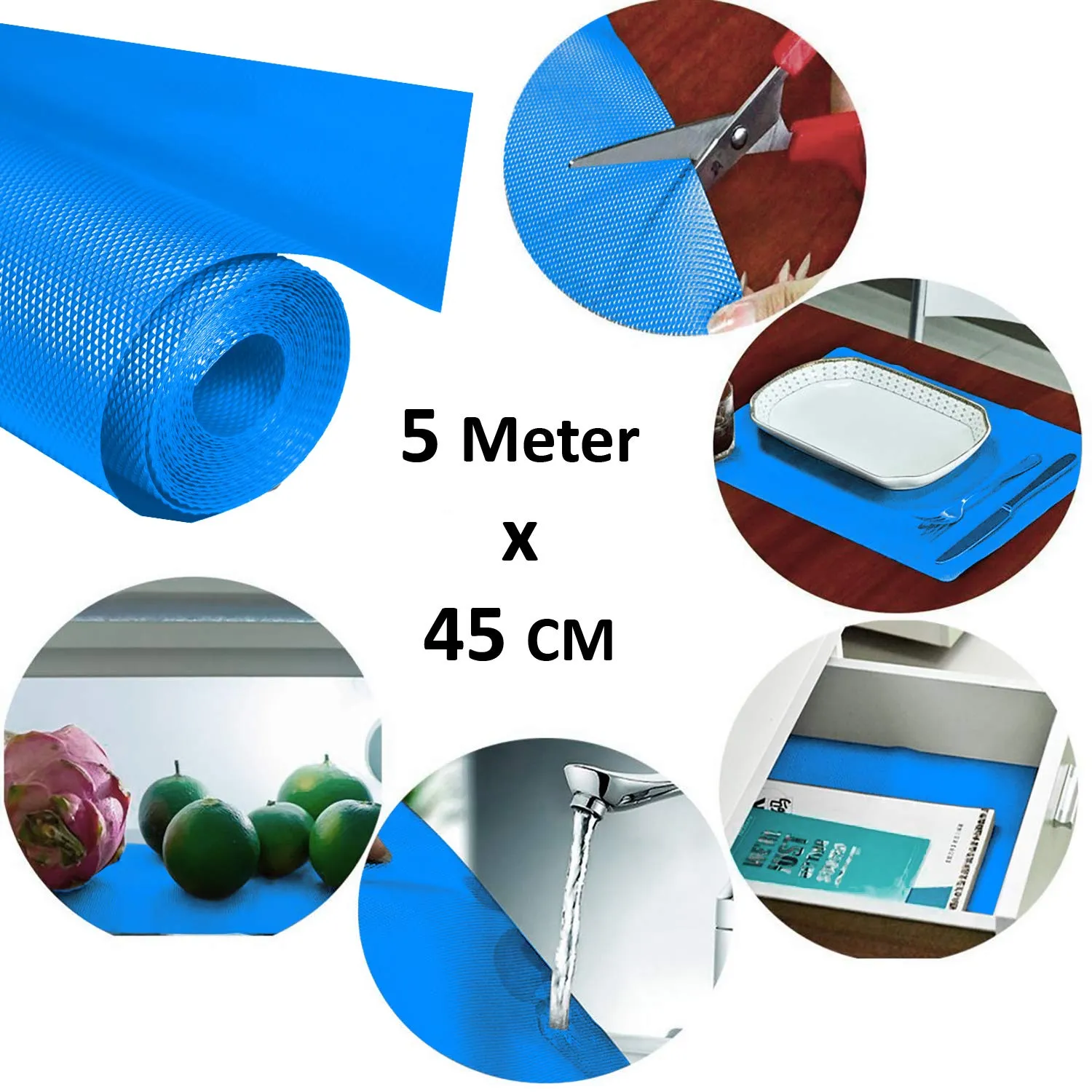 Kuber Industries Multipurpose Textured Super Strong Anti-Slip Mat Liner,Size 45X500 Cm (5 Meter Roll, Blue) - CTKTC40259