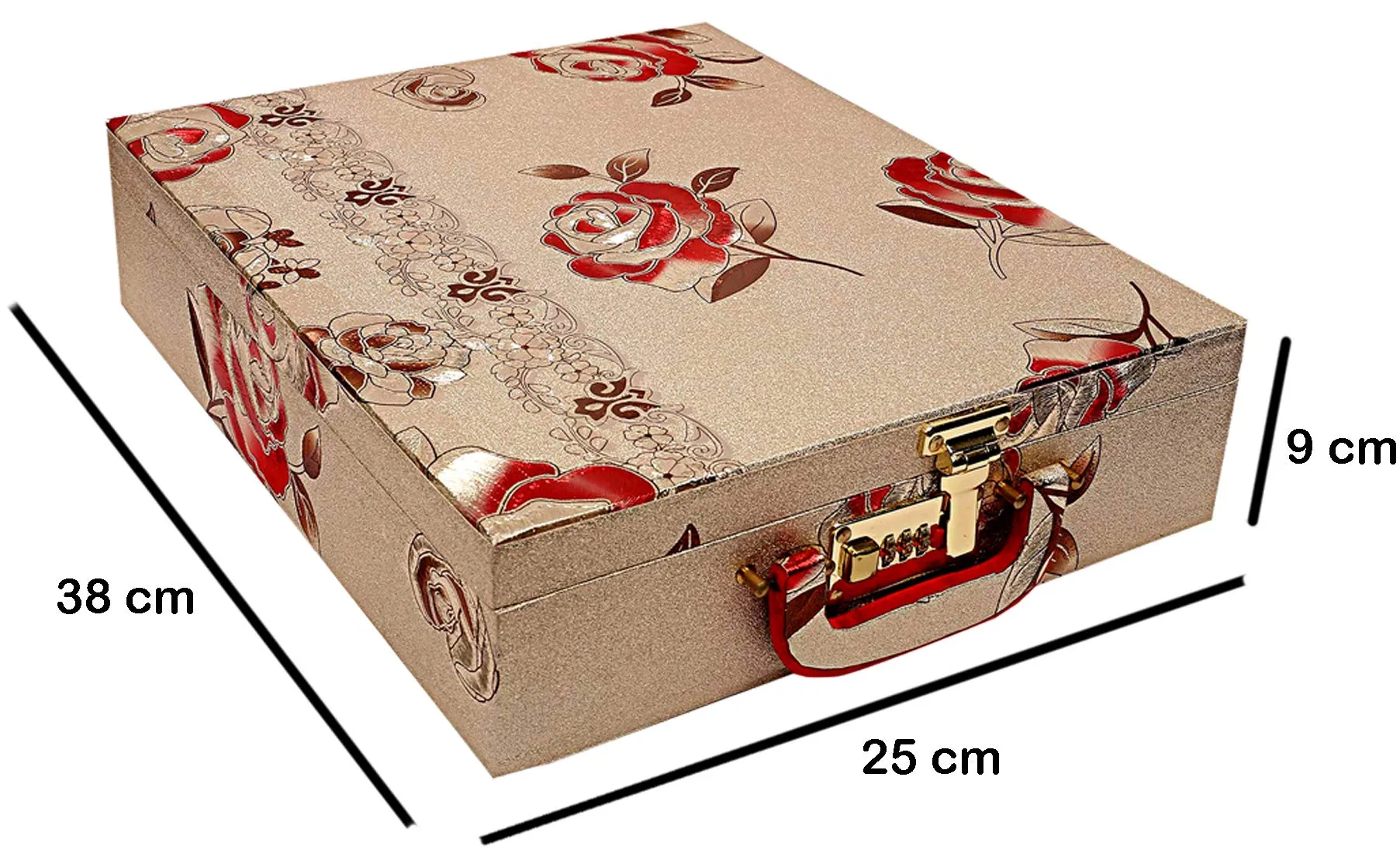 Kuber Industries Wooden Jewelry Box with 5 Rolls-Holder (Golden)