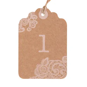 Large Kraft Tag with Vintage Lace White Print Numbers Numbers 1-12