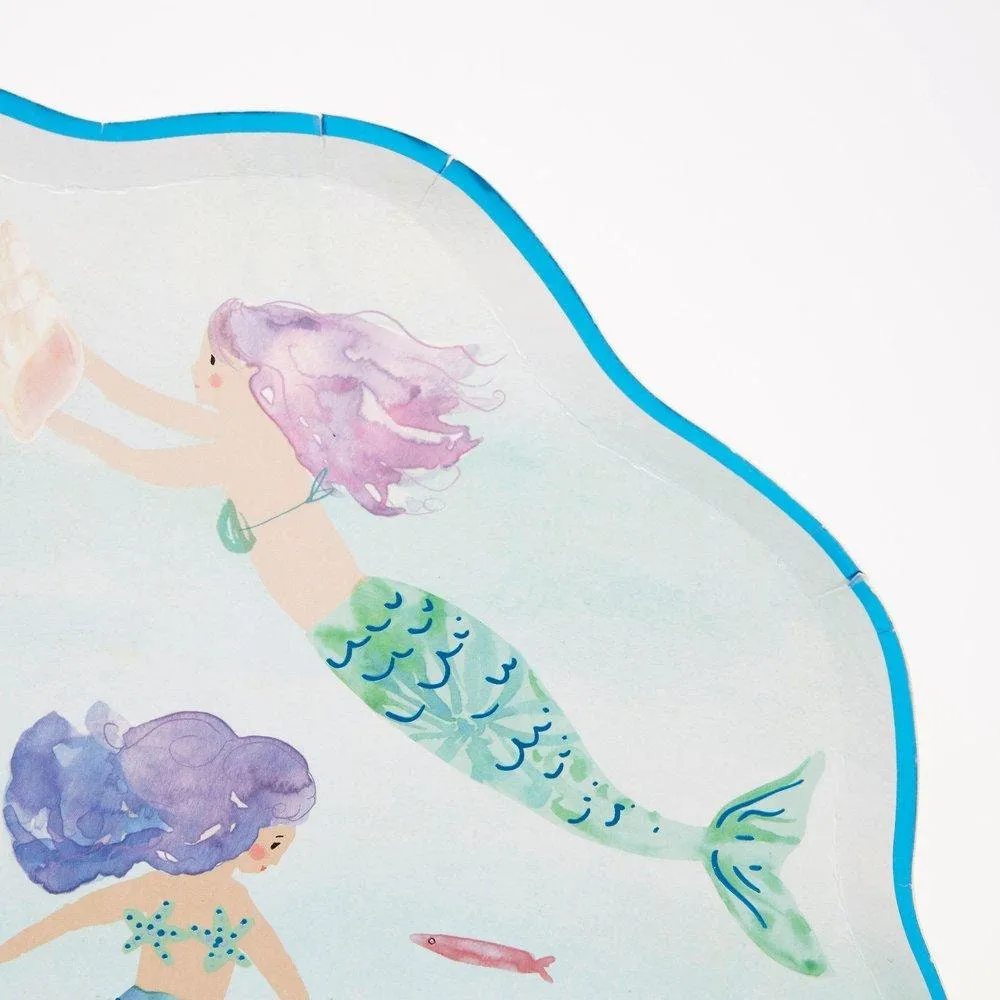 Large Mermaid Plates, Set of 8 Meri Meri Mermaids Swimming Plates with a Pink and Blue Foil Details, Great for Mermaid-Themed Party!