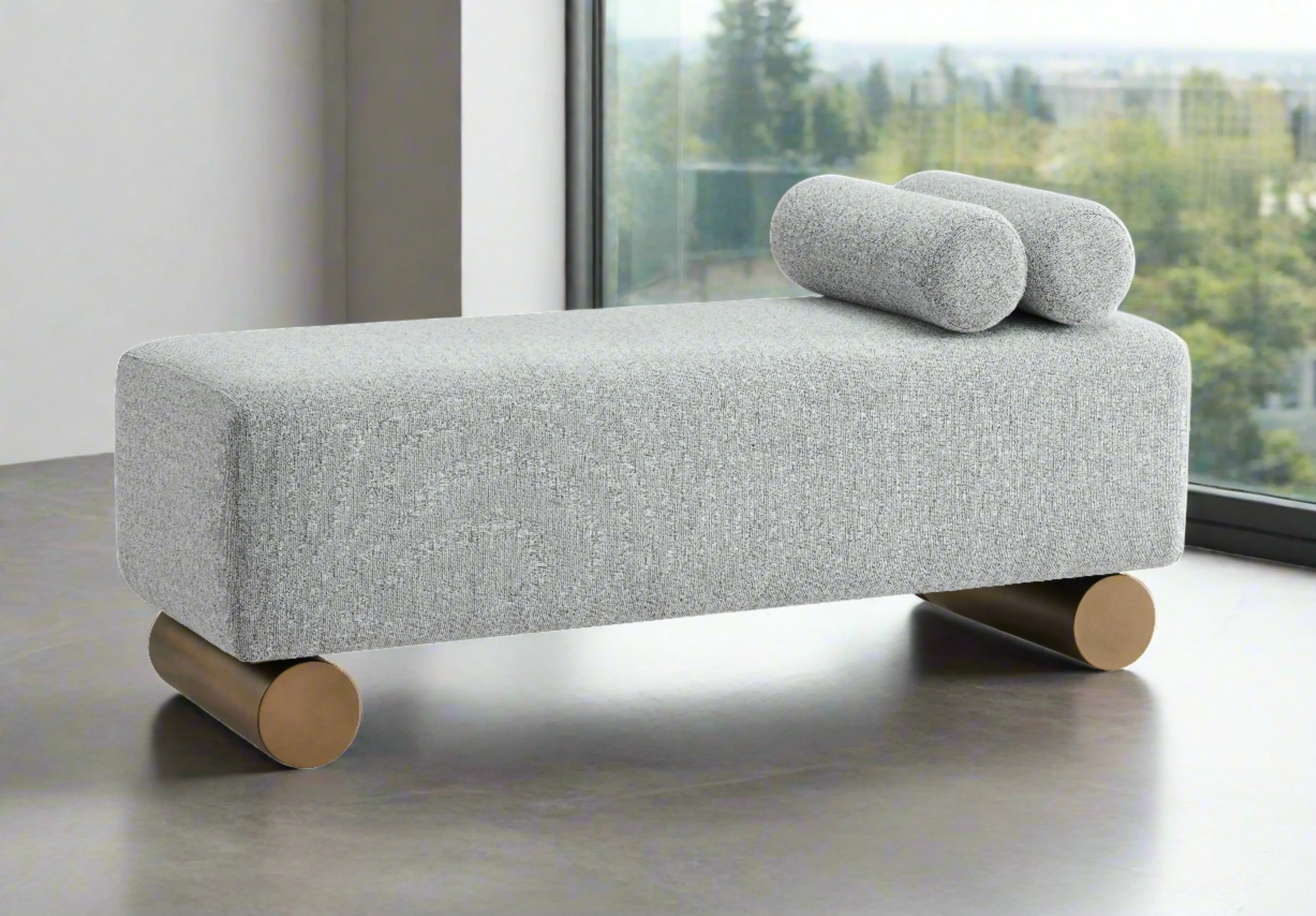 Milly Modern Gray Bench with Tube Pillow