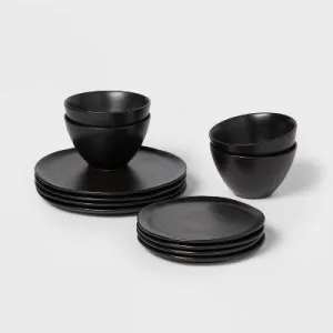 New - 12pc Stoneware Houlton Dinnerware Set Black - Threshold