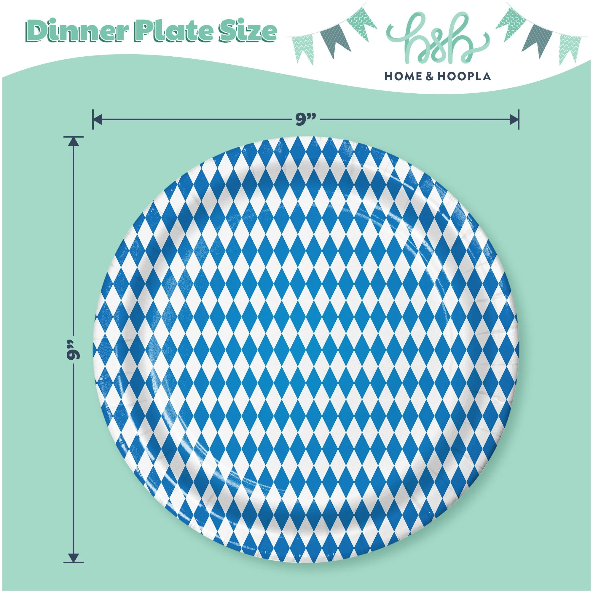 Oktoberfest Party Supplies - Blue and White Checkered Paper Dinner Plates and Lunch Napkins (16 Plates & Napkins)