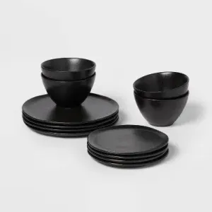 Open Box - 12pc Stoneware Houlton Dinnerware Set Black - Threshold