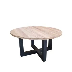 Padmas Plantation Giorgia Round Industrial Reclaimed Teak Dining Table, Natural, Seats 4