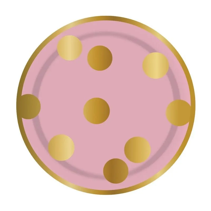 Pink & Gold Foil Polka Dot Small Party Plates, Set of 8 Slant Collections Pastel Pink and Gold Small Paper Plates