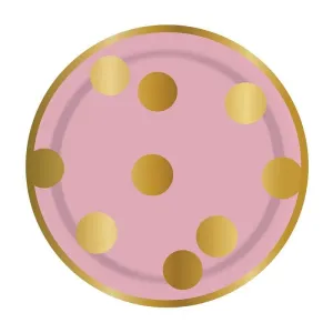 Pink & Gold Foil Polka Dot Small Party Plates, Set of 8 Slant Collections Pastel Pink and Gold Small Paper Plates