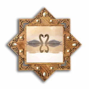 pnf Hand-Crafted star shapped Wooden Frame with oto of vastu swan 7203