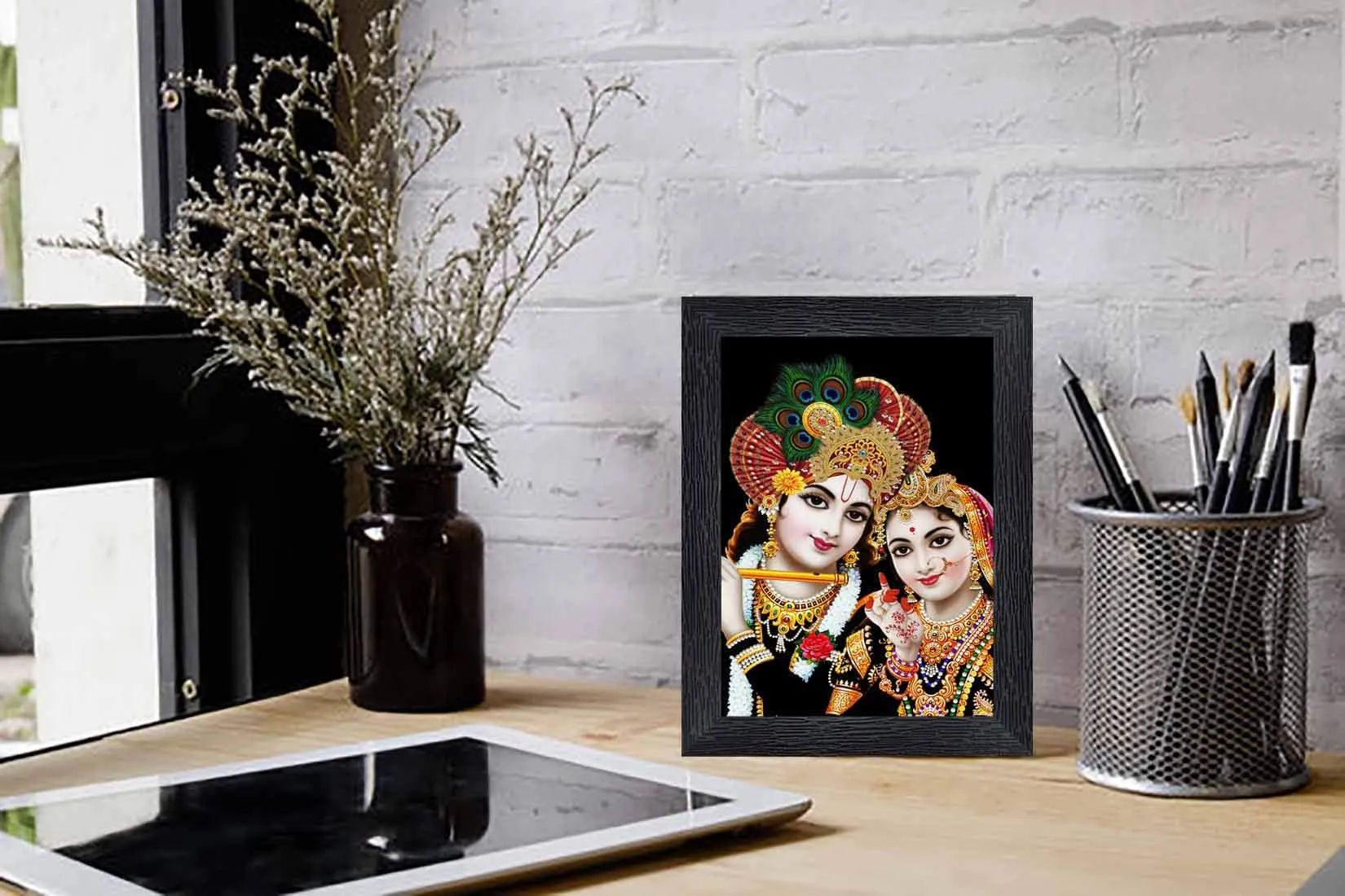 PnF Radha kishna Religious Wood Photo Frames with Acrylic Sheet (Glass) for Worship/Pooja(photoframe,Multicolour,8x6inch)-20108