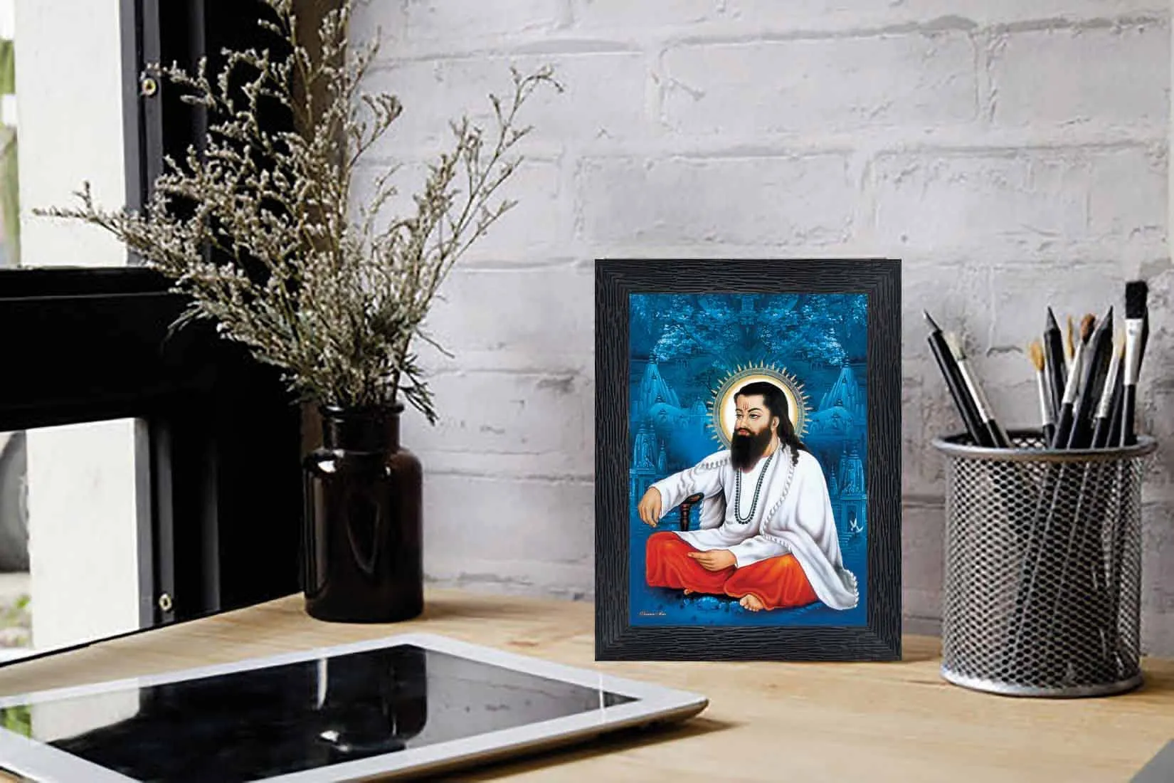 pnf Saint Ravidas Religious Wood Photo Frames with Acrylic Sheet (Glass) for Worship/Pooja(photoframe,Multicolour,6x8inch)-20614